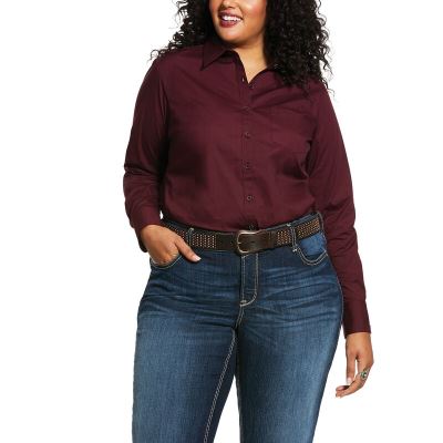 Ariat Western: Wrinkle Resist Kirby Stretch Camisa Mujer - Burdeos (COGBY1309)